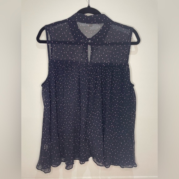 LC Lauren Conrad Blue Sleeveless Blouse with Mandarin Collar - Picture 4 of 7